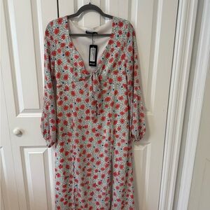 Nasty Gal Red/Coral and Blue Floral Dress